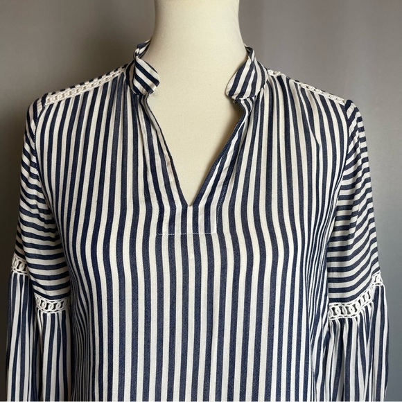 Ann Taylor Navy White Striped Balloon Sleeve Top Blouse - Size XXSP - Picture 3 of 15